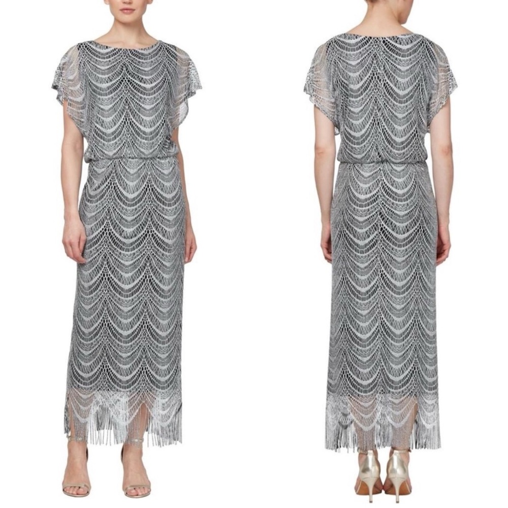 SLNY | Metallic Silver Cocktail Dress, 14W